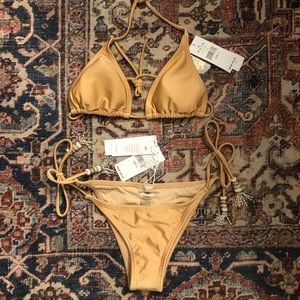 PILYQ Barcelona string bikini with beaded tassels